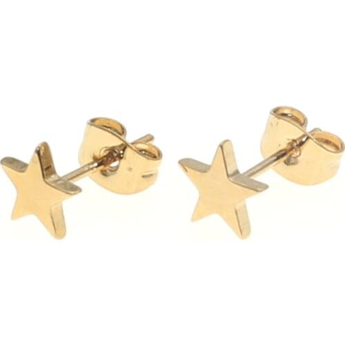 1 Couple 316 L Stainless Steel Gold-color IP Plating Brief Stars Push-back Stud Earrings Allergy Free No Easy Fade