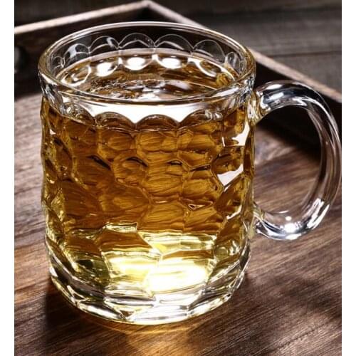 100pcs/lot 350ML glass beer mug with handle and mark glass water cup sold