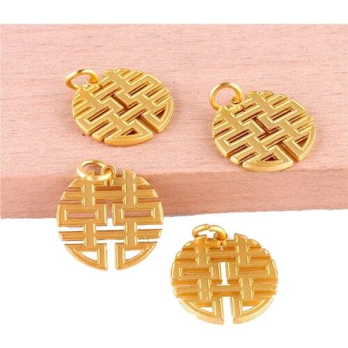 12pcs 23389 Gold Color Chinese Characters Round Double Happiness Charms Pendant For Jewelry Making Bracelet Handmade Accessories
