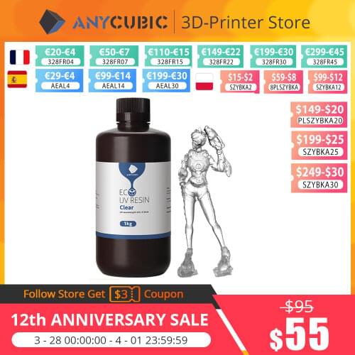 2 pieces/lot ANYCUBIC Plant-based ECO UV Resin For LCD 3D Printer low Odor Eco-friendly 1KG Liquid Bottle 3D Printing Materials