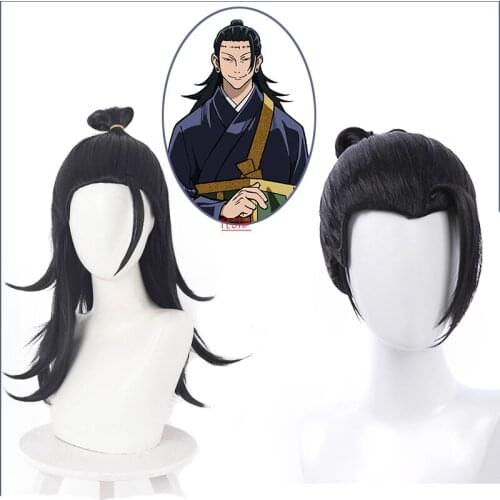 2 Styles Anime Jujutsu Kaisen Cosplay Wig Suguru Geto Kenjaku Black Hair Cosplay Wig Free Wig Cap Synthetic Party Props Men