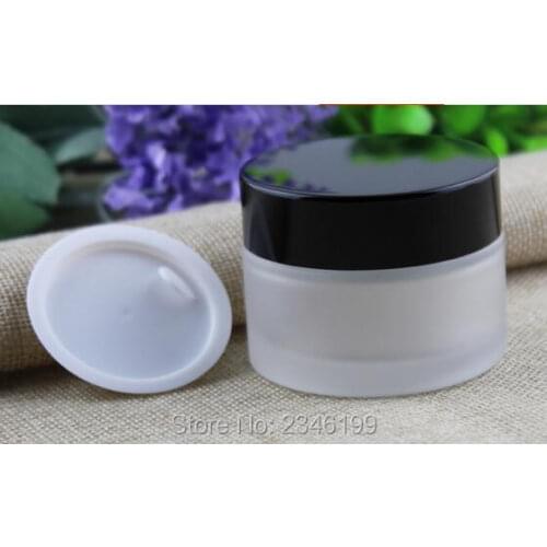 20G 20ML Frost Glass Pot, Black Gold Silver Color Lid Glass Cosmetic Packaging Cans, With Plastic Hand Pads Jar, 20pcs/lot