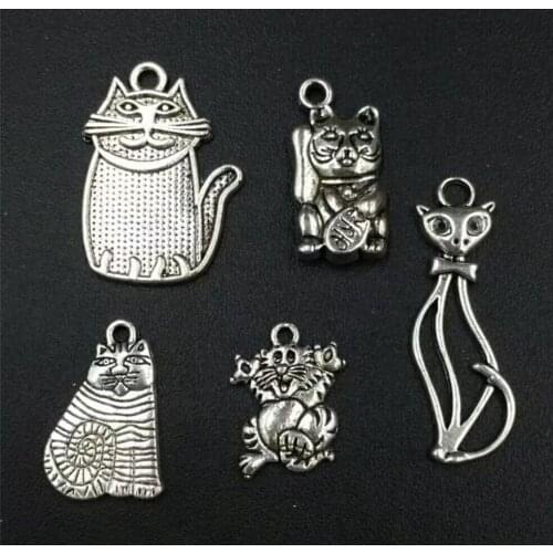 20pcs/lot High quality Fashion Jewelry Tibetan Charm Mixed Cat Animal Pendant Bracelets&Necklaces Jewelry Accessories
