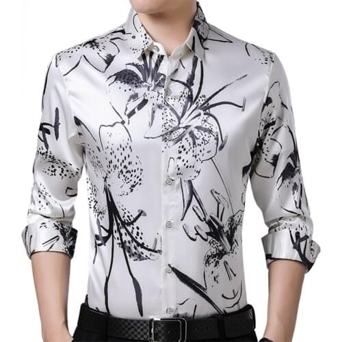 2021 Brand Long Sleeve Men Social Shirt Spring Streetwear Casual Floral Shirts Dress Mens Slim Regular Fit Clothes Fashions