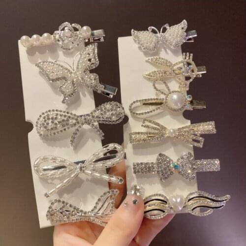 2021 new full rhinestone pearl ladies one word clip butterfly full rhinestone women hairpins