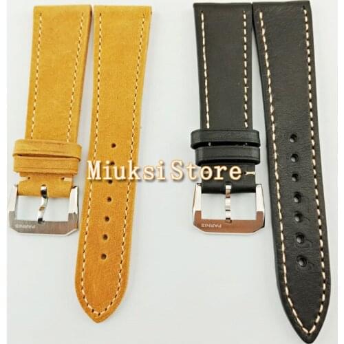 22mm Leather bands Stainless steel buckle Black/camel men watch strap