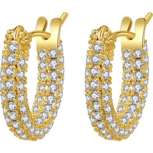 AAA+ Quality Gold Color Full Pave Top White Zircon Cute Circle S925 Silver Ear Buckle Earrings Hoop For Women INS Jewelry