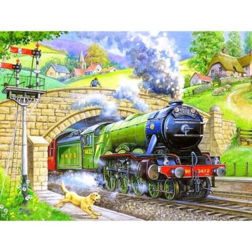 Full Square/Round Drill 5D DIY Diamond Painting "Train & Dog" 3D Rhinestone Embroidery Cross Stitch 5D Home Decor Gift