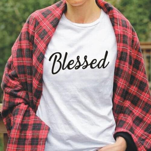 Blessed Letter Printing T-shirt Women Tops New Casual Harajuku Cotton Short-sleeved Summer Outdoor Plus Size 0-neck T-shirts