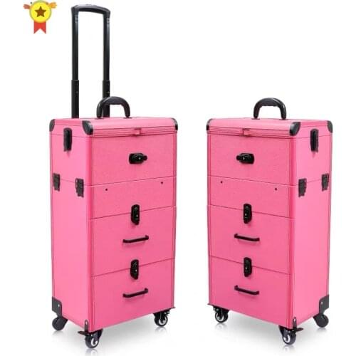 New Professional cosmetic case Box Nail tattoo Rolling luggage bag makeup case on wheels multi-function Beauty trolley suitcase