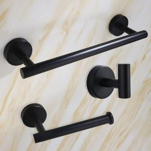 Black Bathroom Accessories Sets 304 Stainless Steel Wall Mounted Coat Robe Hook Toilet Paper Towel Holder Tissue Roll Shelf Rack