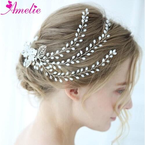 Elegant Silver Plated Hair Vine Headband Crystal Resin Stone White Branch Wedding Jewelry Headpiece Delights Hair Clip