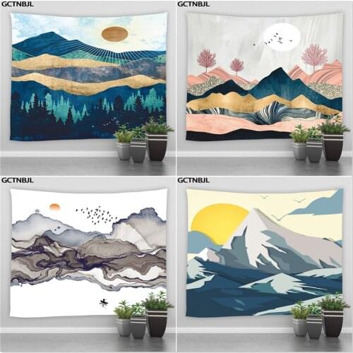 Tapestry Sunset Mountain Series Beach Towel Dormitory Decoration Family Living Room Bedroom Tapestries Background Wall Tapestry