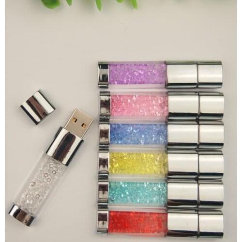 Hot Sale Diamond Crystal USB Flash Drive 4gb 8gb 32gb 64gb Memory Stick Metal Pendrive Usb 2.0 Wedding Gift pen drive blue light