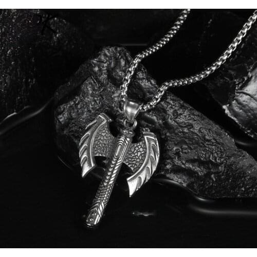 Personality Pirate Double Ax Pendant Necklace Titanium Steel Silver Plated Necklace Domineering Mens Punk Hip Hop Jewelry