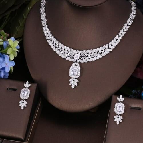 Janekelly 2pcs Bridal Zirconia Full Jewelry Sets For Women Party, Luxury Dubai Nigeria CZ Crystal Wedding Jewelry Sets
