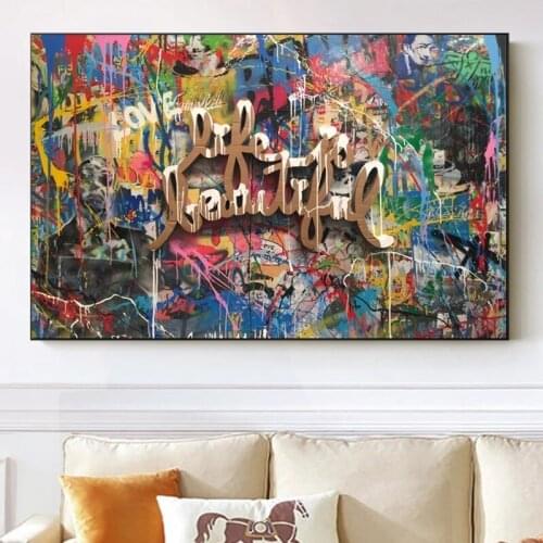 Life Is Beautiful Watercolour Graffiti Slogan Canvas Painting on Wall Art Poster and Prints Street Art Picture Home Decoration