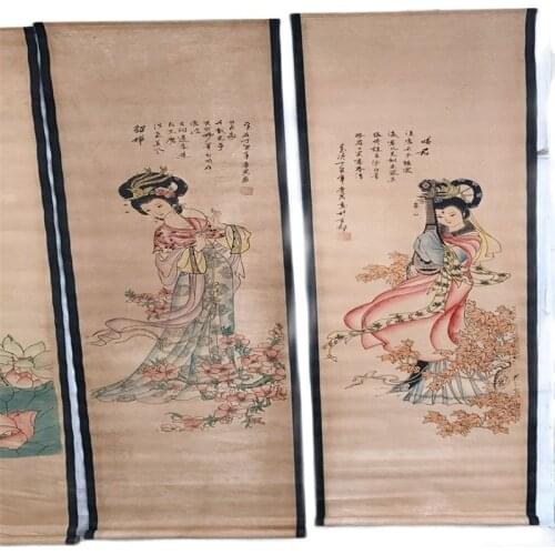 China Scroll Painting Four Screen Paintings Middle Hall Hanging Painting Tang Yins Four Beauties