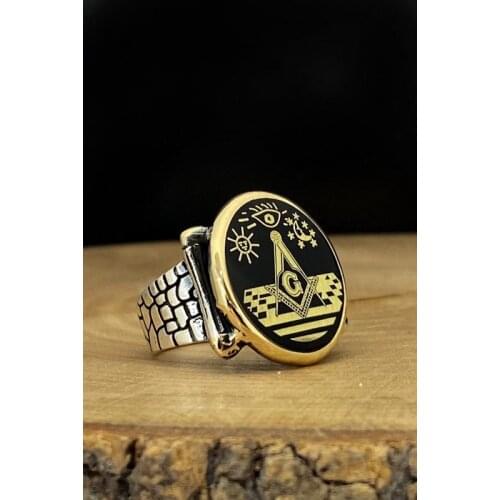 Masonic İllimünati Symbol Hand Production Design 925 Silver Ring