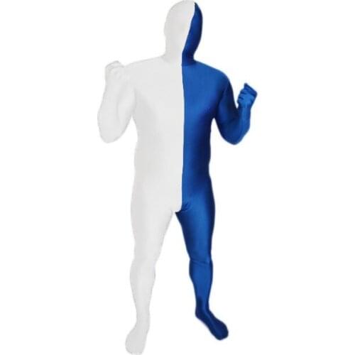 Split Bodysuit Unisex Spandex Zentai costume party Catsuit Unitard Multi-Color White&Blue