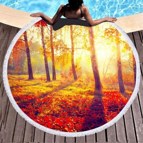 Beautiful Scenery Flower Print Microfiber Round Diameter 150cm Outdoor Bath Towels 3D Printed Beach Towel Feel Soft With Tassels