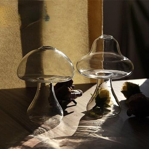 Creative Transparent Glass Vase Flower Arrangement Countertop Decoration Cute Mushroom Shape Hydroponic Vase Home Decoration New