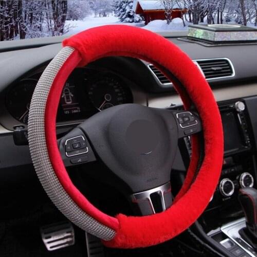 Personality Bling Rhinestones Car Steering Wheel Cover Winter Short Plush Warm Funda Volante Coche Car Accessories Interior
