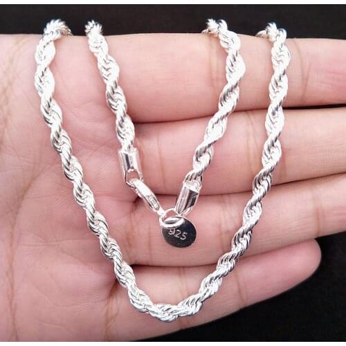 LJ&OMR Wholesale Silver Plated Necklace, Fashion Jewelry Rope Chain 4mm Mens Necklace 16 18 20 22 24"