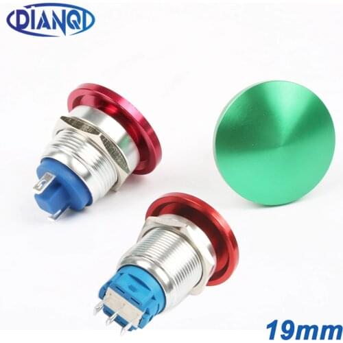 19mm Metal aluminum mushroom head switch Push Button Switch Momentary self-locking 1NO Car press button 2pin terminal 19MG/L.F.C