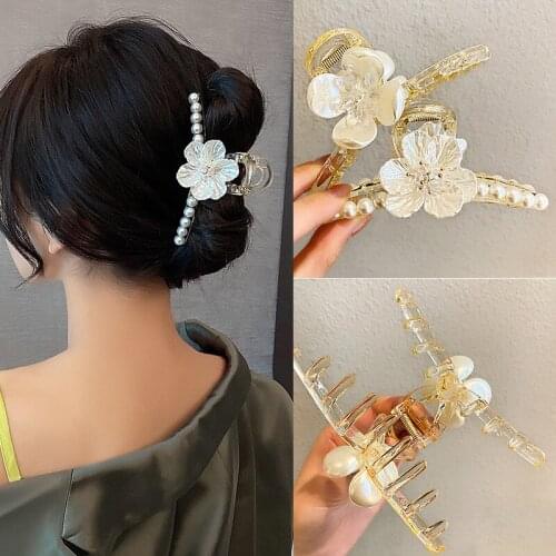 MueRaa 2021 Pearls Luxury Fashion Women Girls Big Hair Claws Hair Clips Korean Style Flower Elegant Hair Accessories Headwear
