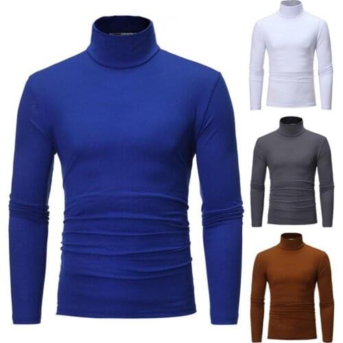 50%HOTT-shirt Solid Color Long Sleeve Cotton Men Turtleneck Slim Basic Top for Spring
