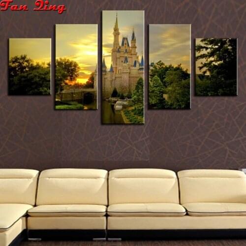5pcs Diamond Painting Castle sunset scenery 5d Diy Diamond Embroidery Picture Of Rhinestones Handmade Art Mosaic Wall Decor