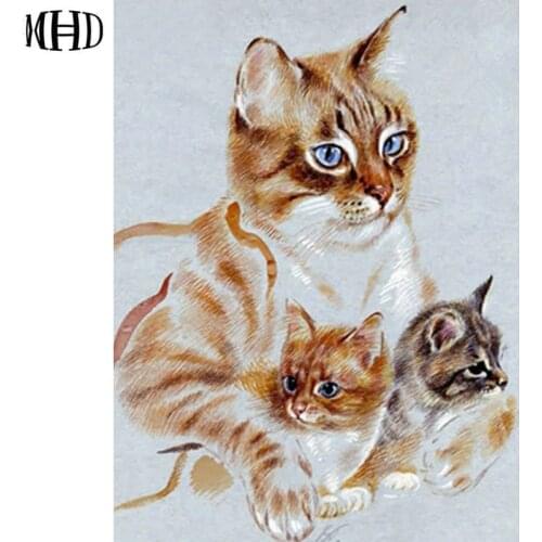 Latest Hot - Full Round Diamond Embroidery Cat 3D DIY Diamond Painting 5D Mosaic Decorating Rhinestone Three Cat