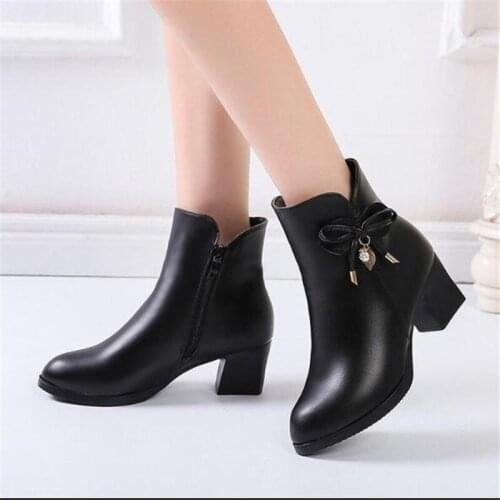 2021 autumn and winter new womens boots large size bow womens shoes versatile thick heel fashion casual womens riding boots