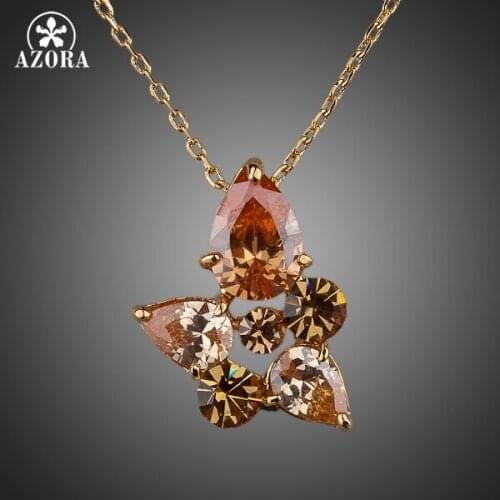 AZORA Gold Color My Mona Lisa Cut Cubic Zirconia Water Drop Pendant Necklace TN0047