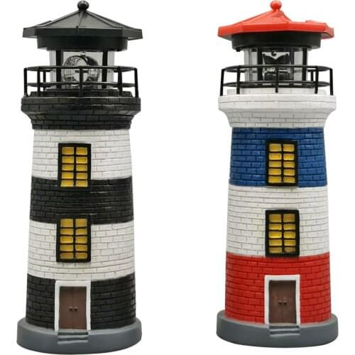 Resin LED Lighthouse Solar Light Rotating Beacon Tower Lamp Garden Outdoor Decorative Lighting