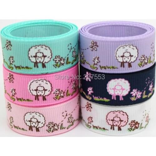 PPCrafts 1"(25mm) 100yards Cute Grosgrain Ribbon Printed Sheep For Hairbow Cloth DIY Free Shipping