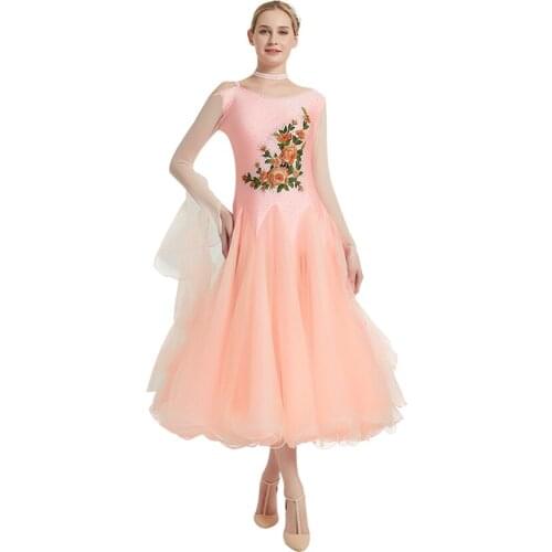 Pink sequins standard ballroom dress for ballroom dancing tango dance dress Embroidery waltz dress dance clothes women ball gown