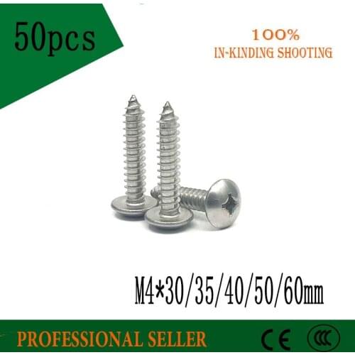 50PCS M4*30/35/40/50/60mm 304 stainless steel self-tapping screws big mushroom flat head wood bolt