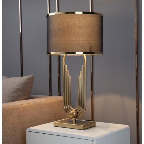 Modern Gold Curved Pipe Shape Table Lamp Abajurs Metal Living Room Home Decor Lamps Table Black Fabric Bedroom Lamp Luminaire