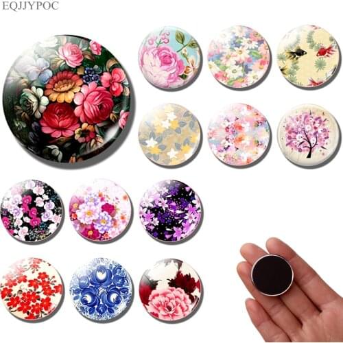 Flower fridge magnet Art Flower glass Cabochon 30MM set refrigerator magnets fridge stickers message board Creative Home Decor