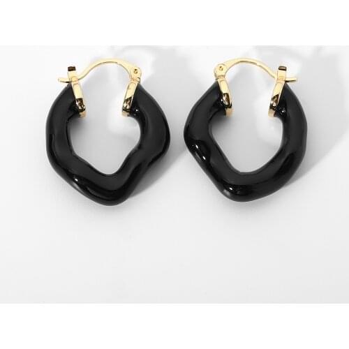 All Black Enamel Irregular Circle Hoop Earrings For Women Trendy Korean Simple Cute Earring Jewelry
