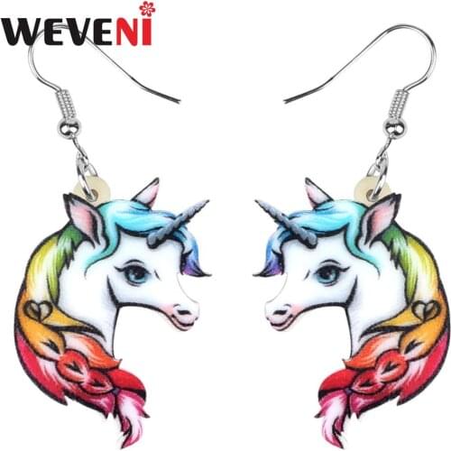 WEVENI Acrylic Sweet Fairy Unicorn Earrings Drop Dangle Stud Cute Fashion Animal Jewelry For Women Girls Party Gift Accessories