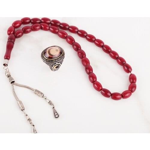 UM US JEWELRY Amber Gemstone Ottoman Tuğra Motif 925 Sterling Silver Men Ring