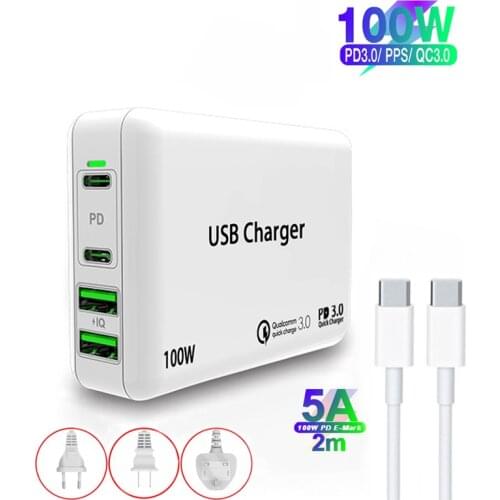 100W Multi Quick Charger PD Type C USB Charger for Macbook Pro iPhone 11 Huawei Tablet QC 3.0 Wall Charger US EU UK Plug Adapter
