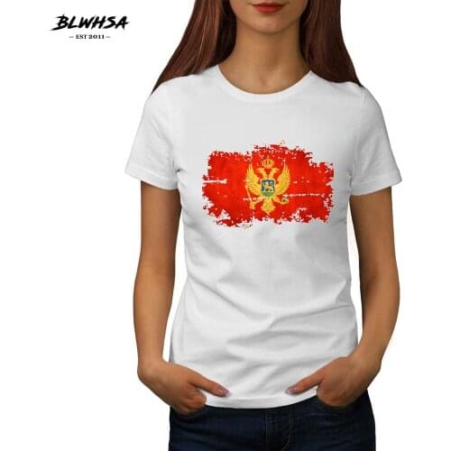 BLWHSA New Summer New Arrival Women Cotton T-Shirts Montenegro National Flag O-Neck Collar Short Sleeve T-Shirts for Female