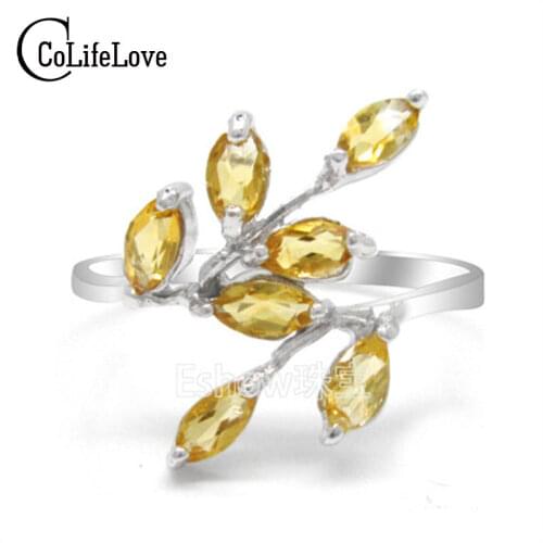 Fashion Crystal Silver Ring for Woman Natural Citrine Gemstone Silver Ring Solid 925 Silver Perfect Gift for Girl or Wife