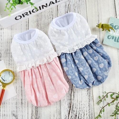 Summer Cool Skirt Pet Cotton Vest With Lace Dog Dresses For Small Dogs Animal Girl Puppy Chihuahua Yorkshire Cat Clothes XS XXL