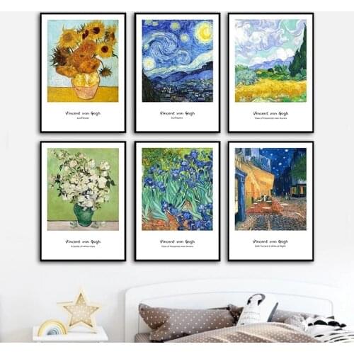 Famous Painting Van Gogh Sunflower Starry Sky OCanvas Paintings Posters and Prints Wall Art Pictures for Bedroom Home Decoration