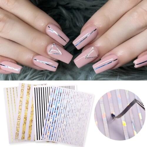 Golden Nail Art Sticker 3d Aurora Gradient Stripe Self-adhesive Bronzing streak applique Nail Art Decoration 1pcs